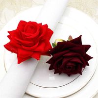 Wholesale Handmade Faux Rose Napkin Rings Flower Serviette Holder Gold Ring Valentine s Day Christmas Tableware Dinning Table Party Decoration Festive Accessries GW1KAXX
