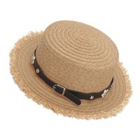 Discount edge pictures Summer Ladies Straw Hats For Women Flower Decoration Raw Edge Flat Top Hat Travel Seaside Beach Sunshade Chapeau Take Pictures Wide Brim