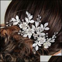 Wholesale Hair Clips Barrettes Jewelry Sier Color Flower Comb Aessories For Women Rhinestone Elegant Wedding Combs Bridal Head Drop Delivery Ld
