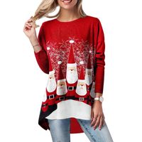 Wholesale Women s T Shirt Christmas Costume Party T shirts Women Santa Claus Print Long Sleeve Fake Two O neck Tshirt Cartoon Tees Tops Clothing