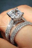 Wholesale Handmade ct Simulated Diamond Engagement Wedding Ring Set in Jewelry Vintage Sterling Silver Rings For Women Cluster