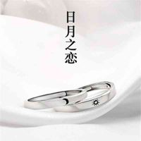 Wholesale Rings S925 silver plated Sun Moon couple ring a pair of mens and womens sun moon love stars opening tide lette