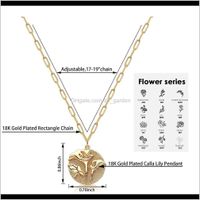 Wholesale Pendants Jewelrychristmas Jewelry Gift K Gold Plated Paper Clip Chain Embossed Flower Circle Coin Pendant Birth Month Necklaces For Wome