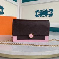 Wholesale 69578 Flore Chain Wallet Best Version Combine Coated Canvas with Calf Leather Flower Clasp Large for Smart Phone Crossbody or Shoulder Bag