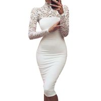 Wholesale Casual Dresses Sexy Women White Lace Dress Winter Turtleneck Long Sleeve Red Black Club Factory Bodycon Bandage Midi Party