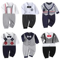 Wholesale born Baby Boy Girl Romper Fall Long Sleeves Bowtie Style Bebe Clothes Little Gentle Man Infant Babe Jumpsuits