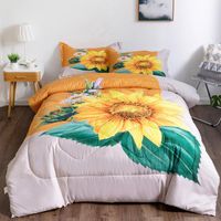 Wholesale Comforters Sets Sunflower Print Kids Comforter Set Bed Microfiber Fabric Quilts Duvet With Pillowcase Teens Quilt King Twin Full