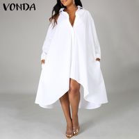 Wholesale Casual Dresses VONDA Women Irregular Shirt Dress Sexy Long Sleeve Lapel Button Down Party Office Robe Vestido Plus Size
