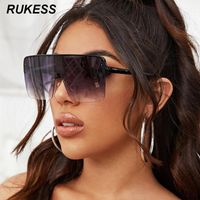 Wholesale Oversized Rimless Sunglasses Women Square Sun Glasses Fashion Flat Top Color Clear Lens Siamese Men Gafas