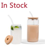 Wholesale 16oz Sublimation Clear Glass Tumbler oz Frosted Cola Can Bamboo Lid Beer Cocktail Cup Whiskey Coffee Mug Iced Tea Jar
