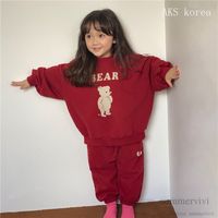 Wholesale 2022 New years baby kids clothing sets INS girls boys cute bear letter printed sweatshirt loose pants fashion children cartoon sprots outfits Q3857