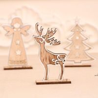 Wholesale Wood DIY Angel Deer Christmas Decorations Table Craft Ornament Xmas New Year Party Wedding Home Decor Supplies DHD11499