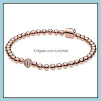 Wholesale Link Bracelets Jewelrylink Chain Original Rose Gold Beads Pave Crystal Sliding Bracelet Bangle Fit Sterling Sier Bead Charm Diy Euro