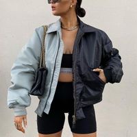 Wholesale Mandylandy Casual Wind Long Sleeve Zipper Outwear Women Jackets Blue Gray Black Dual Color Patchwork Jacket Coat Women s