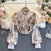 Wholesale Style Chiffon Puff Sleeve Shirt Women s Spring Clothes Female Sweet Fungus Blusa Pressed Floral Bluose C219