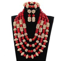 Wholesale Earrings Necklace Dubai Gold Bridal Statement Set Luxury Layers Red Coral Nigerian Wedding Beads Jewellery ABH591