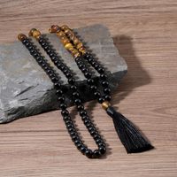 Wholesale Chains OAIITE Natural Tiger Eye Black Onyx Stone Necklace Catholic Christ Rosary Necklaces For Women Men Health Protection Mala Jewelry