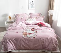 Wholesale Bedding Sets Lucky Cat Embroidery Blue Pink Duvet Cover Set Ultra Soft Washed Cotton Bed Sheet Comforter Pillowcases