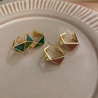 Wholesale Hoop Huggie LOVOACC Vintage Green White Enamel Geometric Earrings For Women Gold Contrast Color Metallic Three dimensional
