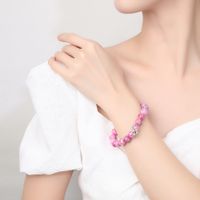 Wholesale Women Hibiscus Natural Gemstone Bracelet Mm Pink Onyx Beaded Stretch Silver Flower Pendant Elasticated