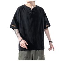 Wholesale Men s T Shirts Summer Chinese Style Linen Short Sleeve Oversized Embroidery T Shirt Men Hip Hop Fashions Tee Streetwear Harajuku T Shirt Mal