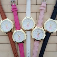 Wholesale Wristwatches Korean Fresh Flower Print Slim Leather Belt Watch Small Thin Personality Ladies Students Gift
