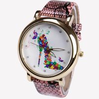 Wholesale Wristwatches Geneva PU Leather High Heels Flowers Watch Woman Vintage Retro Women Wristwatch Golden Rim Girl Dama