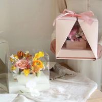 Wholesale Gift Wrap Creative V Window Packing Box With Ribbon Florist Portable Folding Flower Packaging Lower Arrangement Wrapping Supplies