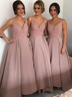 Wholesale 2021 Blush Cheap Country Bridesmaid Dresses Best V Neck Top Beaded Satin Bohemian Evening Dresses Hi Low Backless Prom Gowns Maid Of Honor Dress