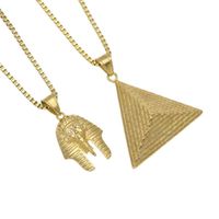 Wholesale Hip Hop Style Egyptian Pharaoh Human Face Imag Tomb Pyramid Pendant Necklace Two piece Sets