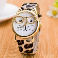 Wholesale Wristwatches CAY Leopard Cat Face Women Geneva Watch Leather Strap Analog Quartz Wrist Watches Kids Clock Gold Ladies Relogio Feminino