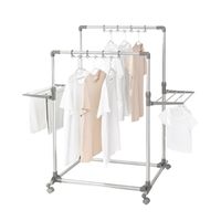 Wholesale Hangers Racks BAOYOUNI Metal Movable Double Rail Clothes Storage Rack Adjustable Garment Stand Laundry Drying Shelf With Towel Bars
