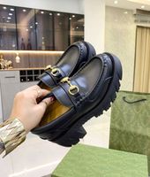 Wholesale Fashion Designer Lug sole Horsebit Loafer Shoes Men Women House Moccasins Gold toned Super Quality Footwear Couple Comfort Walking EU35