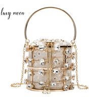 Wholesale Metal Hollow Bucket Bag Crystal Wedding Clutch Purse Evening Bag For Women Luxury Small Party Handbag With Metal Handle ZD2080