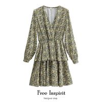 Wholesale Casual Dresses Free Inspirit Arrival Bohemian Style A line Floral Pattern Long Sleeve V neck Women s Above Knee Dress