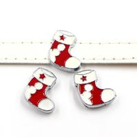 Wholesale 50PCS Alloy Red Merry Christmas Socks Charms Slide Beads DIY mm Bracelets Wristbands Belt Straps Pet Name Collar