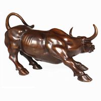 Wholesale Decorative Objects Figurines Sizes Golden Wall Street Bull OX Figurine Sculpture Charging Stock Market Statue Home Office Decoration Gif