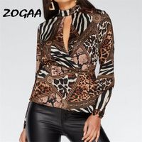 animal print tops leopard 2022 - Women's Blouses & Shirts Animal Print Blouse Shirt Women Casual Leopard Chiffon Cut Out V-Neck Loose Ladies Tops Blusas Mujer De Moda 2021