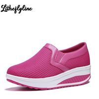 Wholesale Fashion Women Slimming Fitness Rocking casual Shoes Brief Stylish Ladies Mesh Breathable Sport Wedges Platform Sneakers