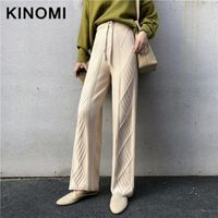 Wholesale Women s Pants Capris KINOMI Winter Thicken Warm Knitted Wide legged High Waist Twist Texture Loose Korean Style Casual Long Trouser Lady