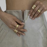 Wholesale Peri sbox Sizes Double Layers Gold Wide Titanium Steel for Women Minimalist Plain Stackable Rings Fashion