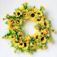 Wholesale Decorative Flowers Wreaths Artificial Sunflower Wreath Simulation Foam Rattan World Bee Day Wedding Decoration Garland