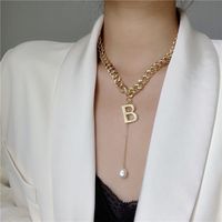 Wholesale Fashion Pendant Necklace Charm Metal letter B tassel pearl pendants personality thick chain necklaces clavicle chains jewelry