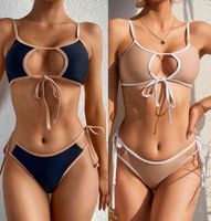 Wholesale swimsuit women Bandeau swimwear female Smocked bikini Sports pieces set Bathing suit beach wear biquini new