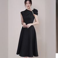 Wholesale ZAWFL Fashion Sexy O Neck Bow Details Sleeveless A Line Women Office Wearing Solid Party Club Dress