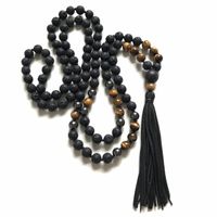 Wholesale Mala Beads Knotted Leather Tassel Necklace Man mm Lava Stone Tiger Eye Hematite Healing Jewelry For Men Gift Chains