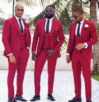 Wholesale Dark Red Wedding Tuxedos For Groom Wear Groomsman Attire Prom Party Slim Fit Business Men Set Suits Jacket Vest Pants Men s Blazers