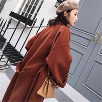 Wholesale wool Korean double sided cashmere women s autumn and winter clothes knee length lace up solid wool coat