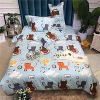 Wholesale Bedding Sets Lovely Cartoon Cat Set Teen Kids Twin Queen King Cotton Home Textile Blue Bed Sheet Pillow Case Cute Duvet Cover
