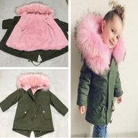Wholesale 90 CM Kids Winter Parka Jacket Big Fur Collar Hooded Puffer Coat Thick Warm Fleece Lined Outwear Boys Girls Outdoor Coats Tops Boutique Clothing G986VLK
